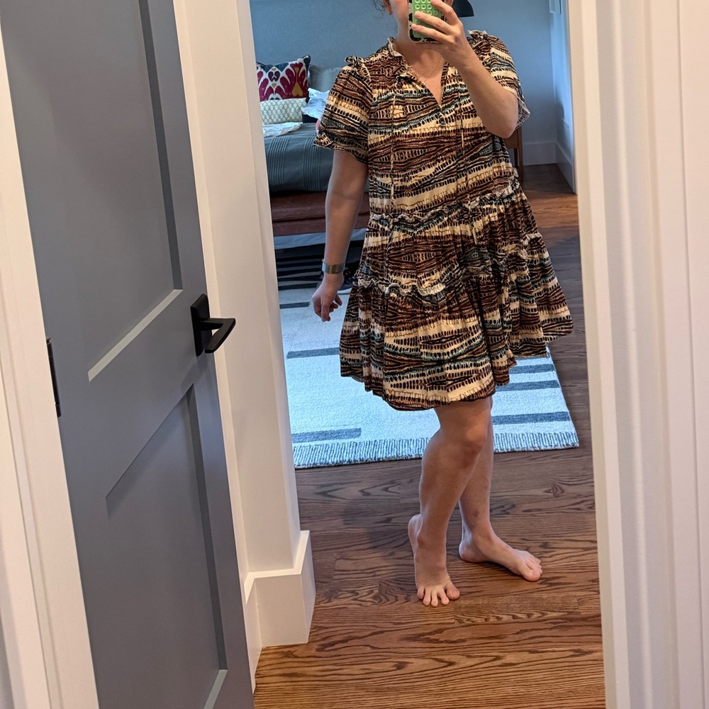 HUNTER BELL Brown Long Sleeve Notched Collar Dress